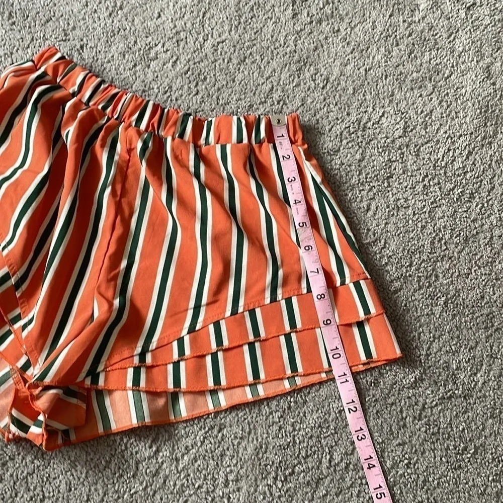 ZAFUL Orange & Green Vertical Stripped Lightweight Shorts | Size Small
